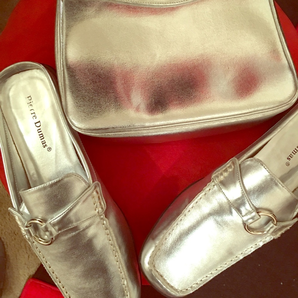 Silver shoes and handbag
